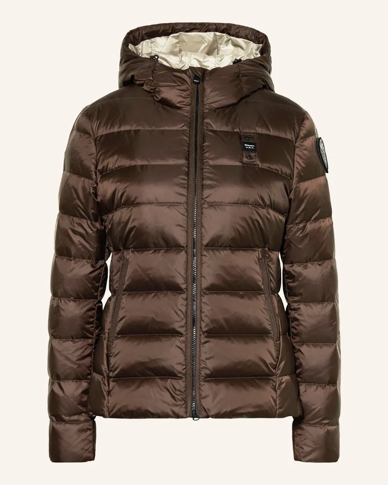 Blauer Daunenjacke Dunkelbraun