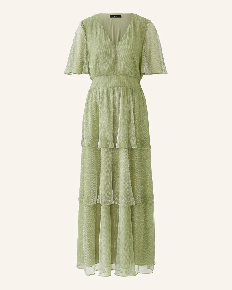 Oui  Plisseekleid mit Glitzergarn Hellgrün