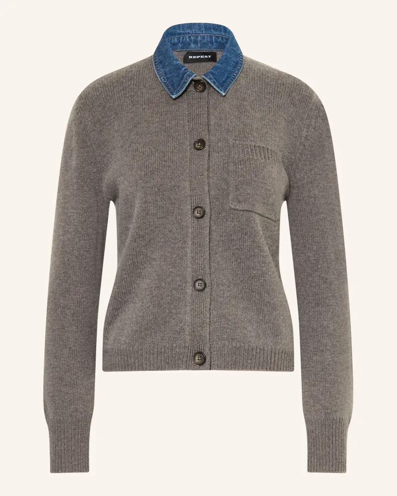 Repeat Strickjacke Mit Cashmere Und Abnehmbarem Kragen beige Grau
