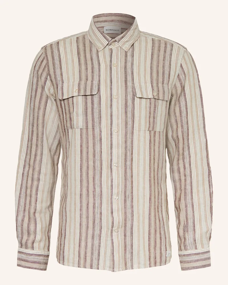 Nowadays Hemd Comfort Fit mit Leinen Beige