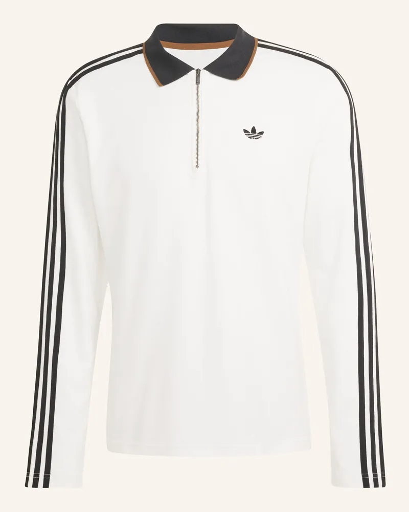 adidas 3-Streifen Poloshirt, Langärmelig, Gerippt weiss Weiss