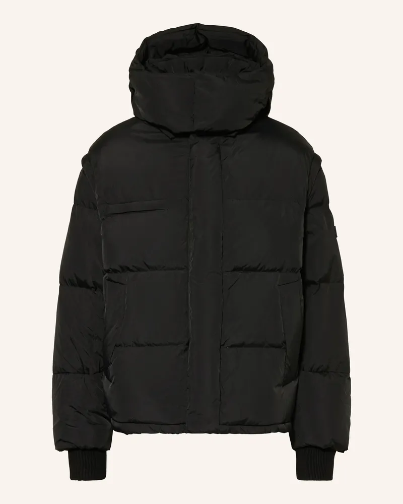 WRSTBHVR Oversized-Daunenjacke DAVE V2 mit abnehmbaren Ärmeln und Kapuze Schwarz