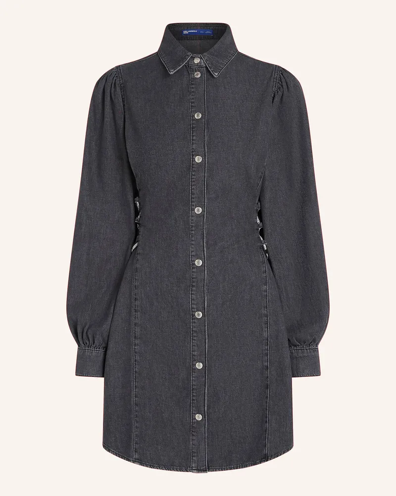 Karl Lagerfeld HEMDKLEID AUS DENIM MIT BINDEBÄNDERN AN DER TAILLE Schwarz