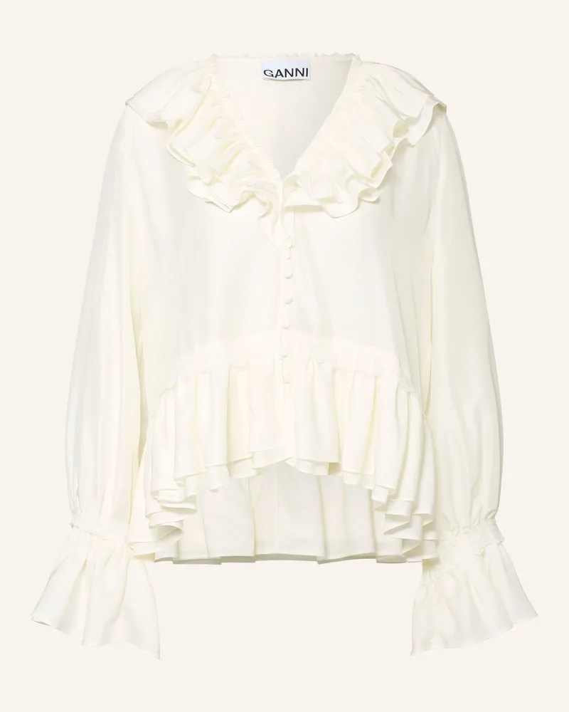 Ganni Blusenshirt Aus Satin Mit Seide beige Ecru