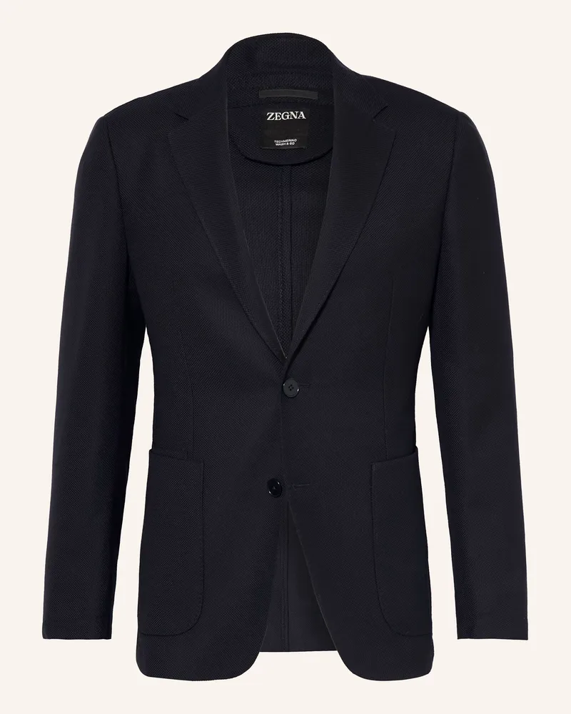 Ermenegildo Zegna Piqué-Sakko Extra Slim Fit aus Merinowolle Dunkelblau