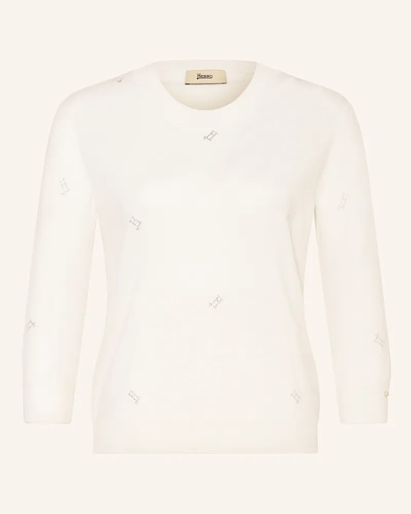Herno Pullover Mit Schmucksteinen Und 3/4-Arm weiss Weiss