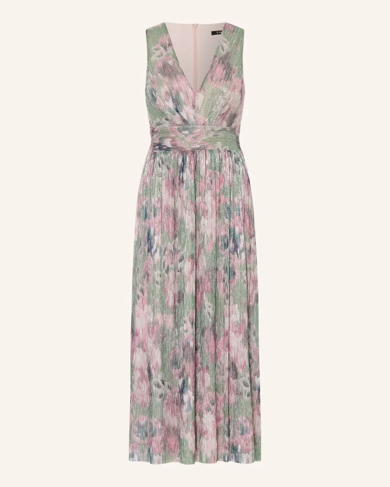 Swing Cocktailkleid mit Glitzergarn und Plissees Hellgrün