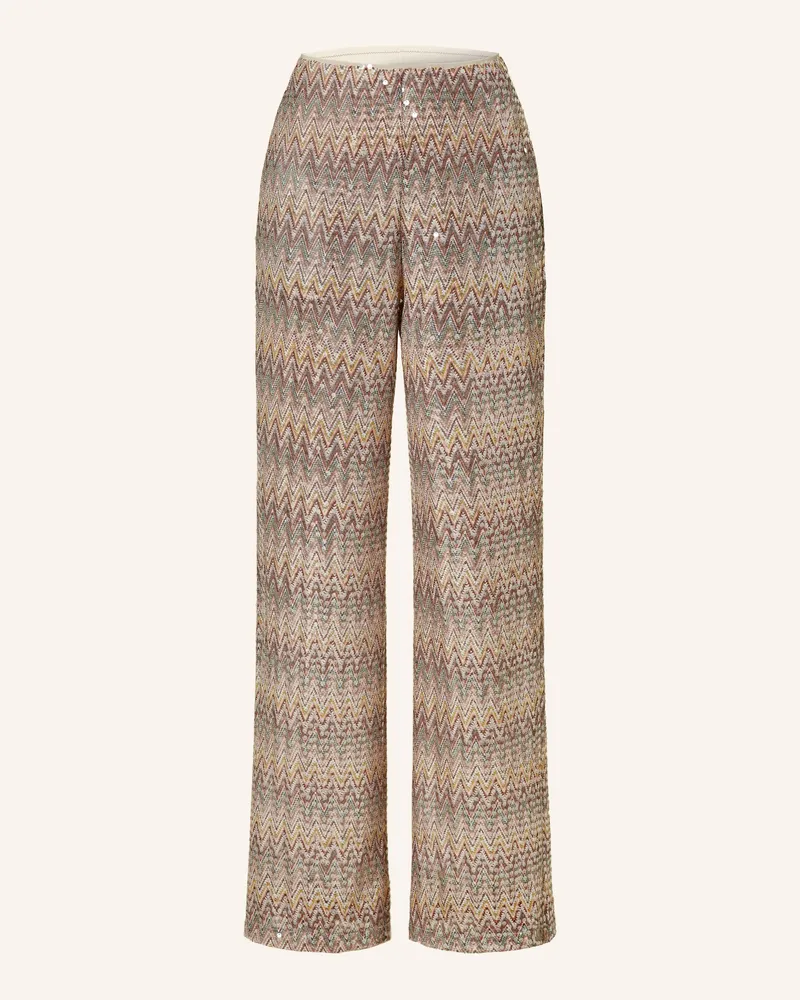 SEM PER LEI Marlenehose mit Pailletten Dunkelgelb