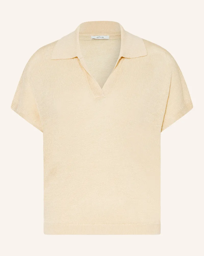 OPUS Strick-Poloshirt Pazil Mit Leinen gelb Hellgelb