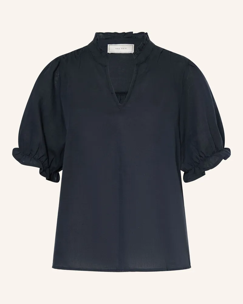 Neo Noir Blusenshirt ODESA aus Leinen mit Rüschen Dunkelblau