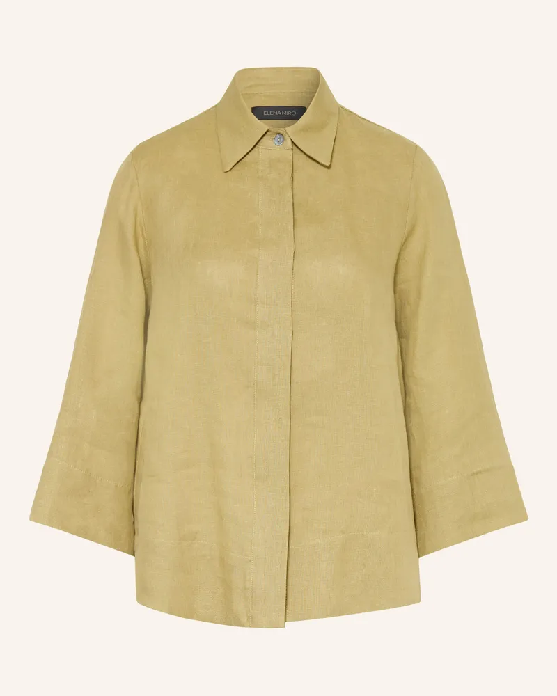Elena Mirò Hemdbluse aus Leinen mit 3/4-Arm Oliv