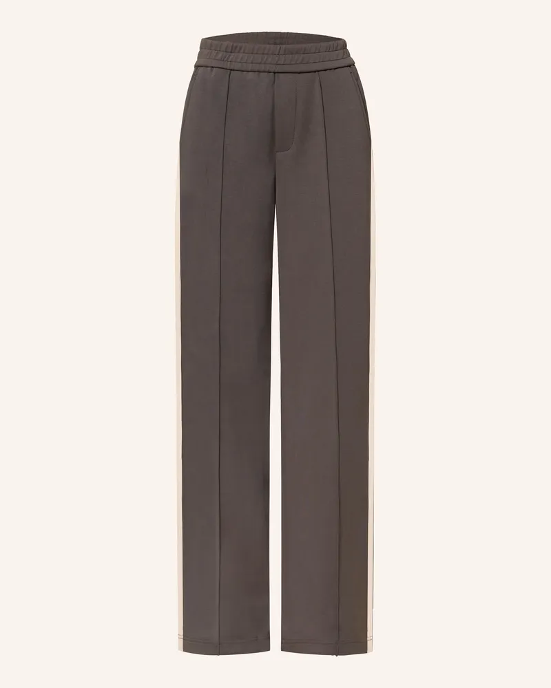 Oui  Sweatpants mit Galonstreifen Dunkelbraun