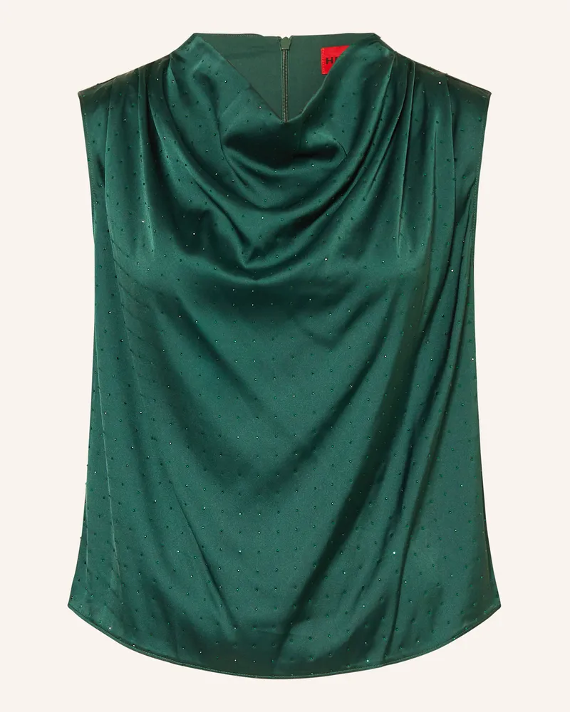 HUGO BOSS Satintop Casmini Mit Schmucksteinen gruen Dunkelgrün