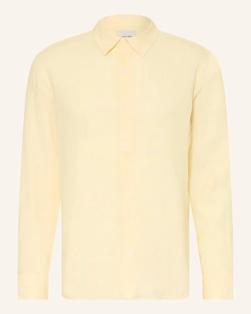 Calvin Klein Hemd Classic Fit Mit Leinen gelb Hellgelb