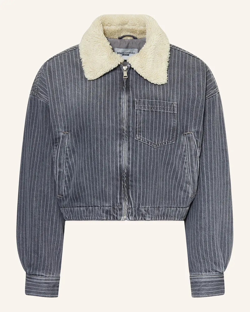 Marc O'Polo Cropped-Jeansjacke mit Kunstfell Grau