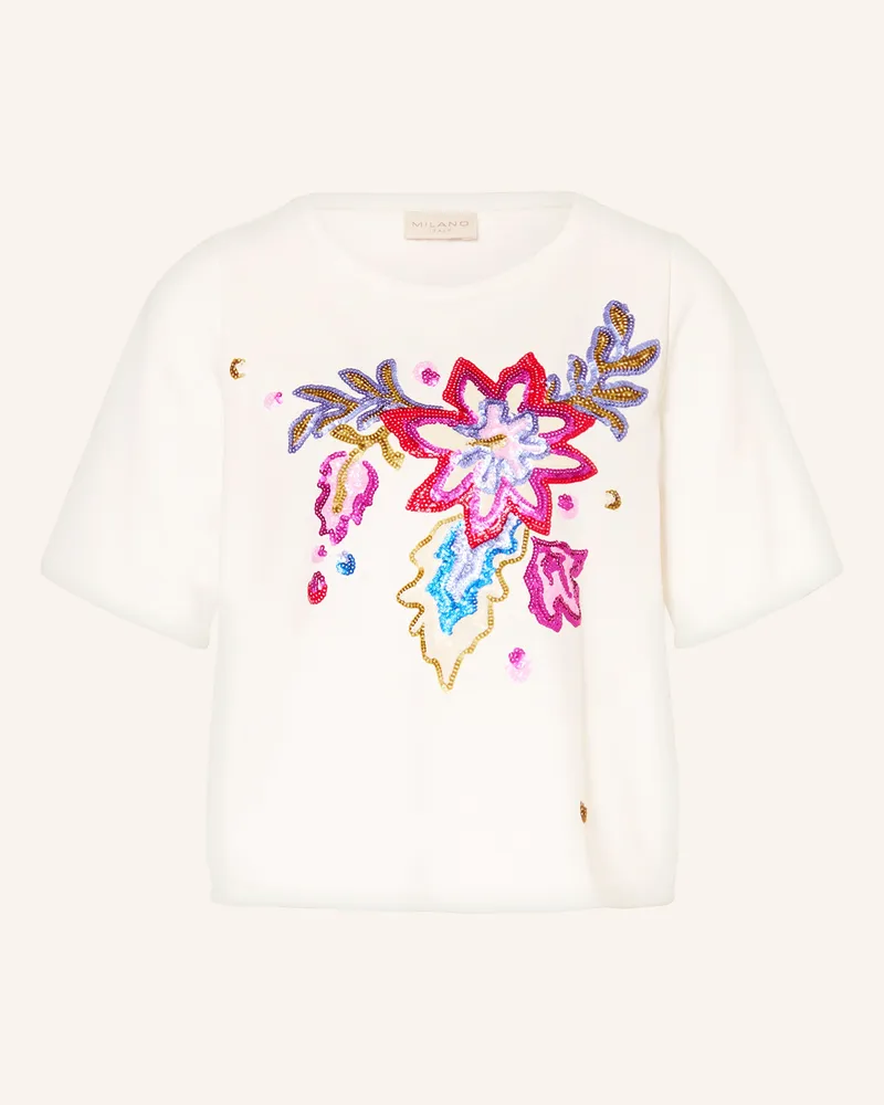 Milano Italy Sweatshirt Mit Pailletten weiss Ecru
