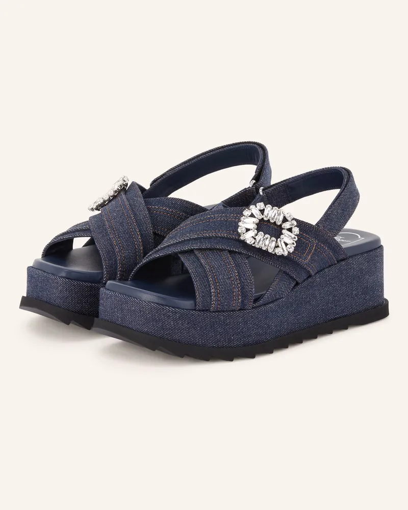 Roger Vivier Plateau-Sandalen Mit Schmucksteinen blau Dunkelblau