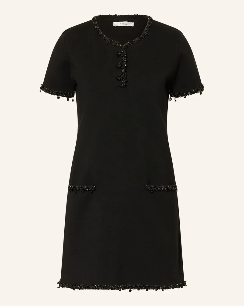 Frame Denim Etuikleid THE BEADED TRIM DRESS mit Schmucksteinen Schwarz