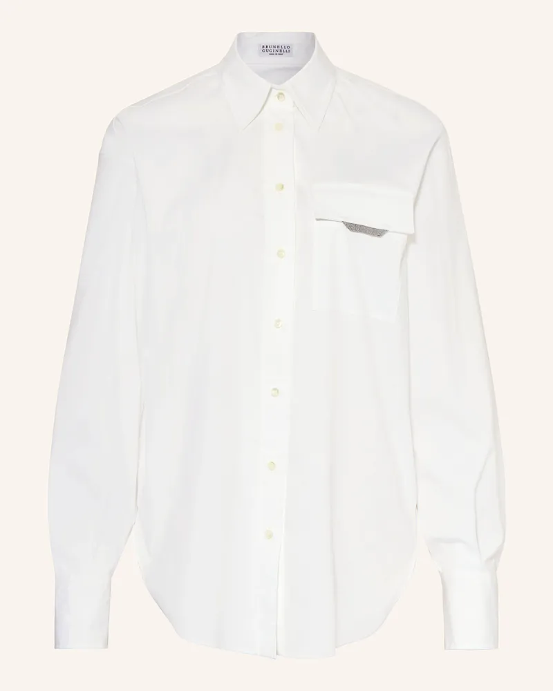 Brunello Cucinelli Hemdbluse mit Schmucksteinen Weiss