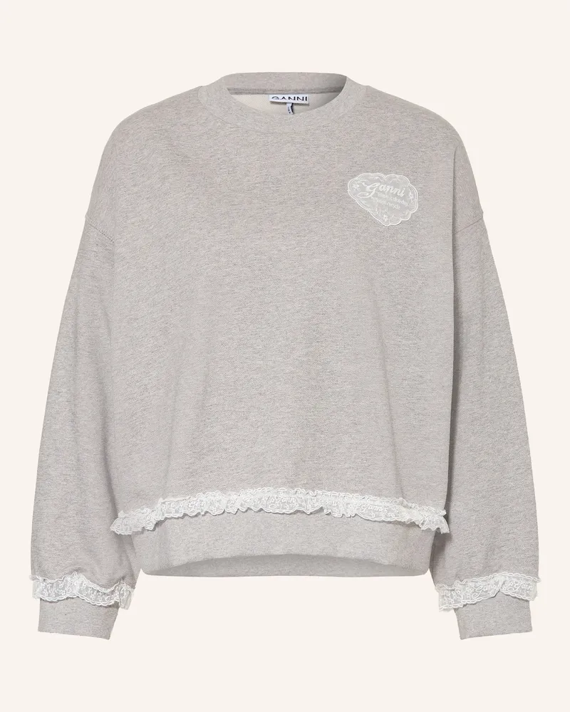 Ganni Sweatshirt Mit Spitze grau Grau