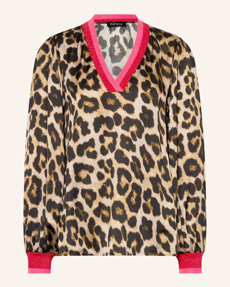 Grace Blusenshirt aus Satin mit Glitzergarn Camel