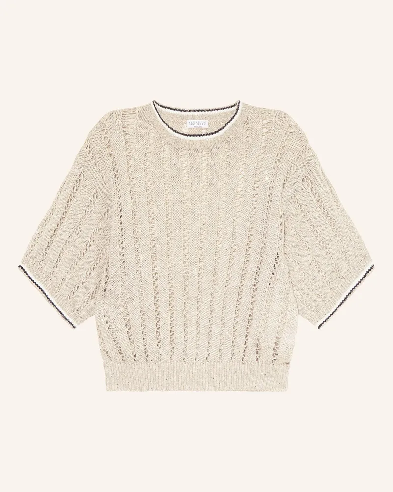 Brunello Cucinelli Strickshirt aus Leinen mit Pailletten Beige