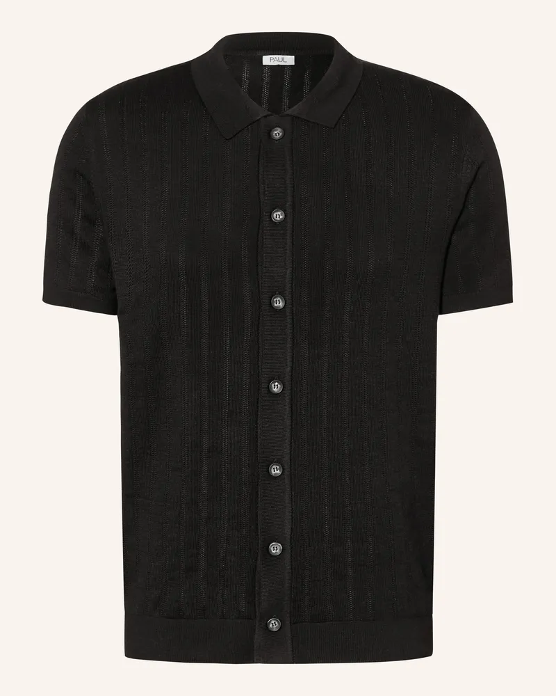 paul Strickhemd Slim Fit schwarz Schwarz