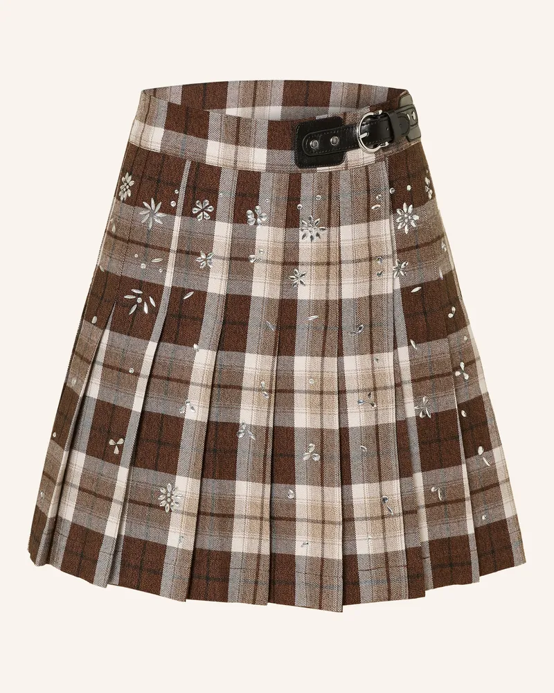 Maje Faltenrock mit Schmucksteinen Dunkelbraun