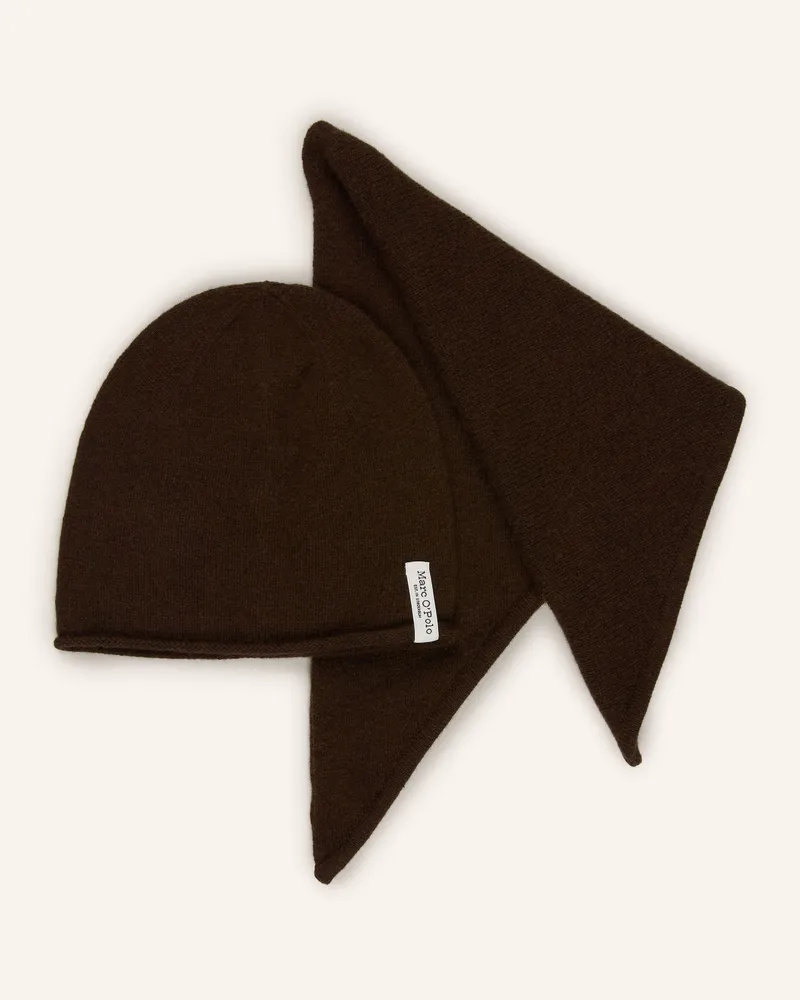 Marc O'Polo Set: Dreiecktstuch Und Mütze braun Dunkelbraun