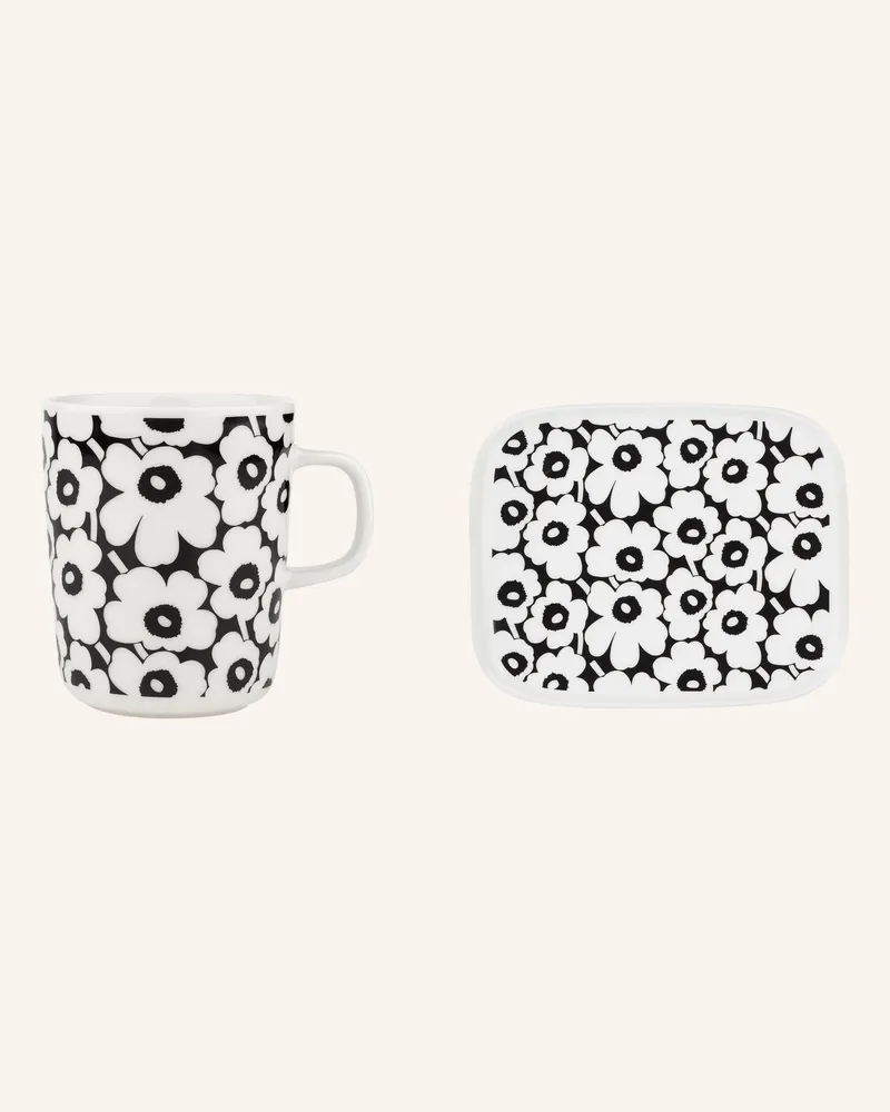 Marimekko Set Pikkuinen Unikko: Tasse Und Teller schwarz Weiss