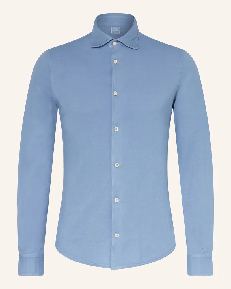 Fedeli Piqué-Hemd Custom Fit Hellblau