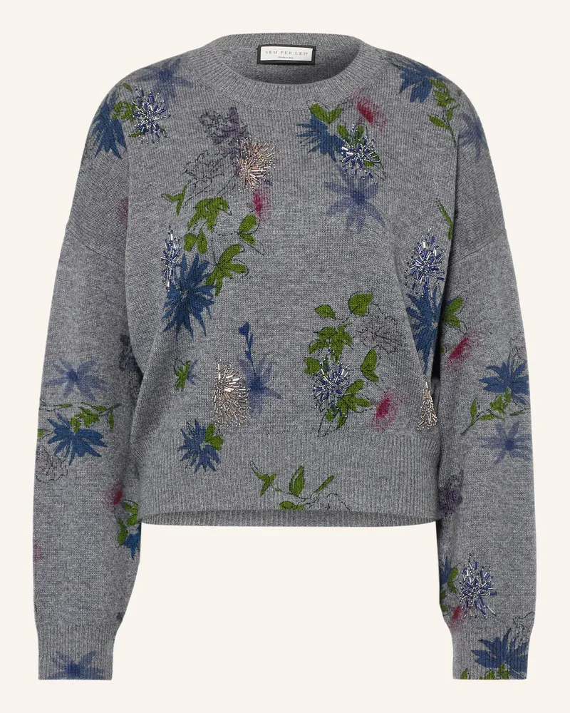 SEM PER LEI Pullover Mit Schmucksteinen grau Dunkelgrau