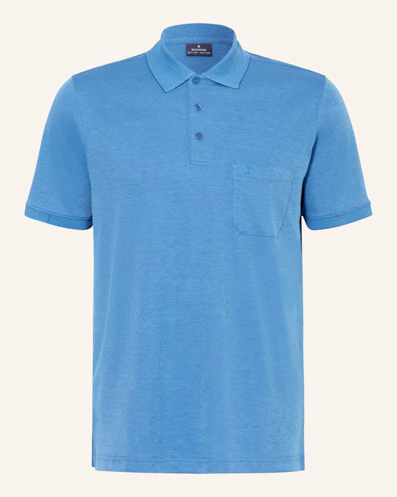 Ragman Piqué-Poloshirt blau Hellblau