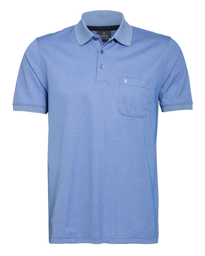 Ragman Piqué-Poloshirt blau Hellblau
