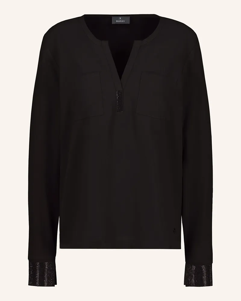 monari Blusenshirt im Materialmix mit Schmucksteinen Schwarz