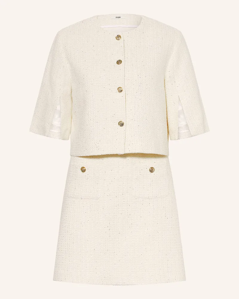 Maje Set: Bouclé-Kleid Und Jacke Mit Pailletten weiss Creme