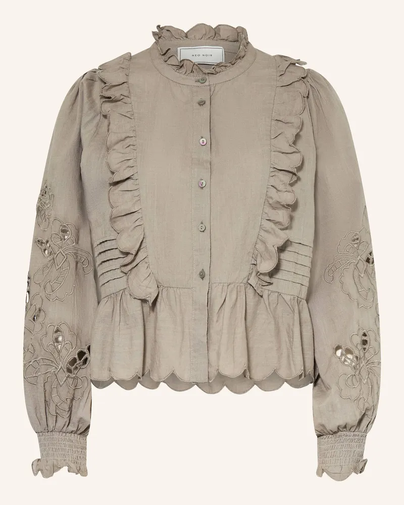 Neo Noir Bluse PETRINE mit Lochspitze und Rüschen Grün
