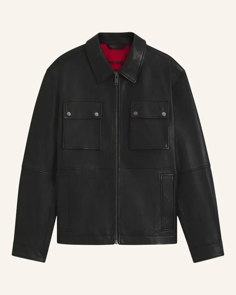 HUGO BOSS Lederjacke LEMNI Regular Fit Schwarz