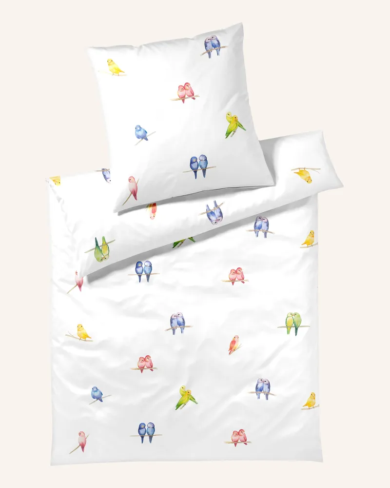 elegante Bettwäsche Lovebirds weiss Weiss