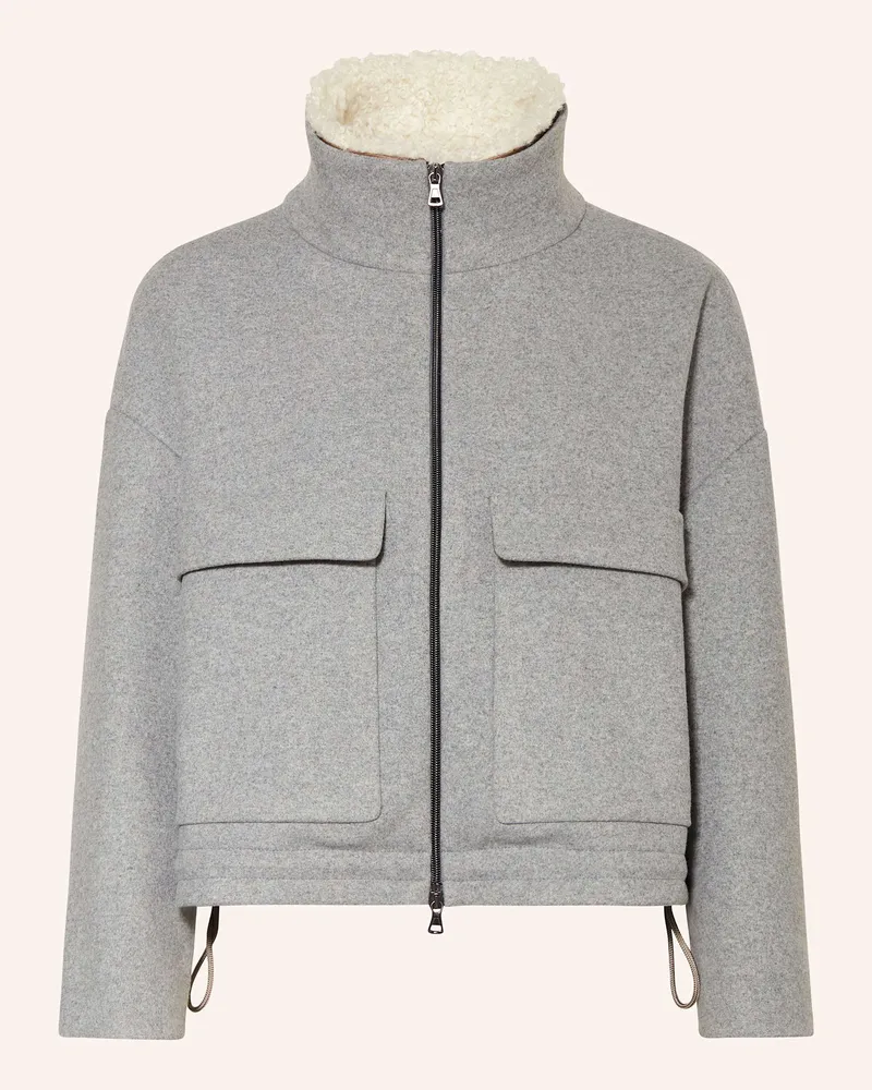 Pamela Henson Jacke mit abnehmbarem Kunstfell Hellgrau