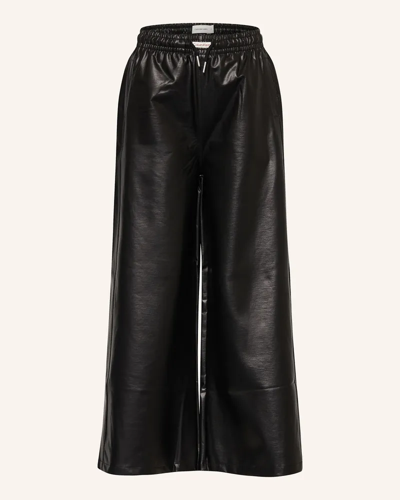 Calvin Klein Marlenehose in Lederoptik Schwarz
