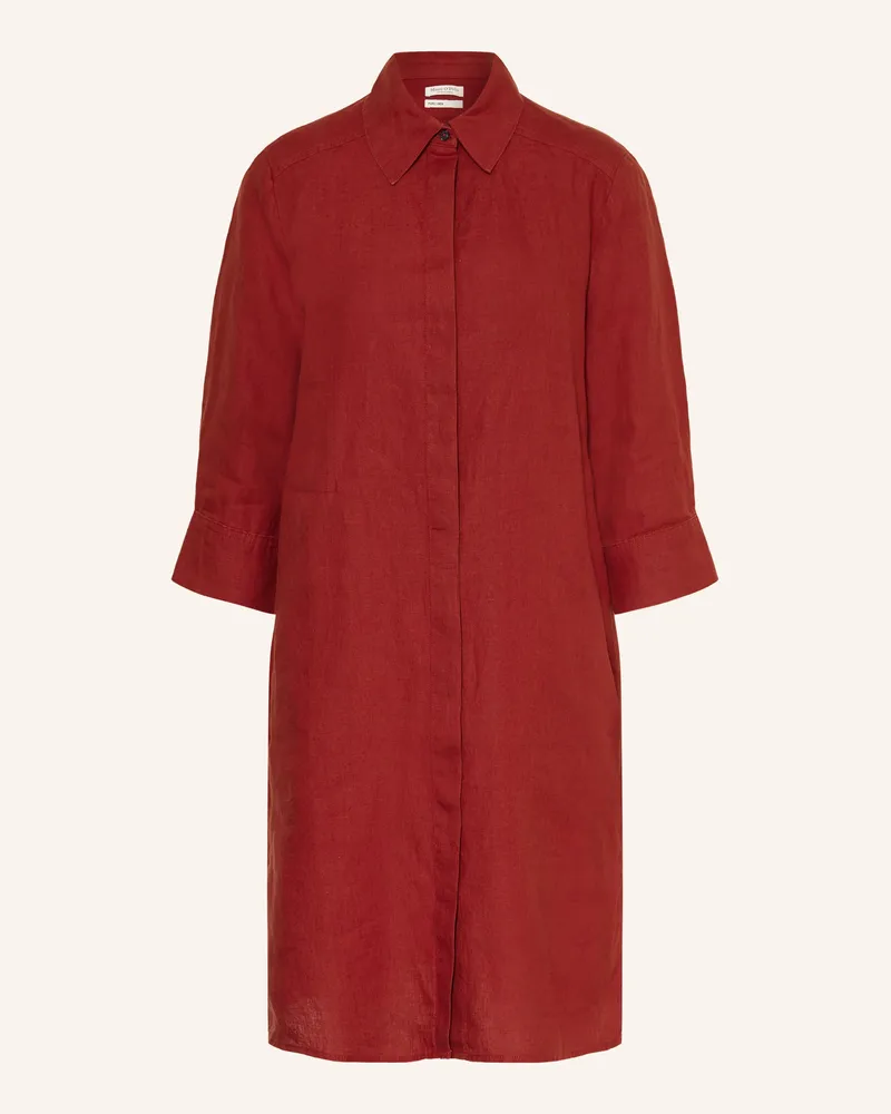 Marc O'Polo Hemdblusenkleid Aus Leinen Mit 3/4-Arm rot Dunkelrot
