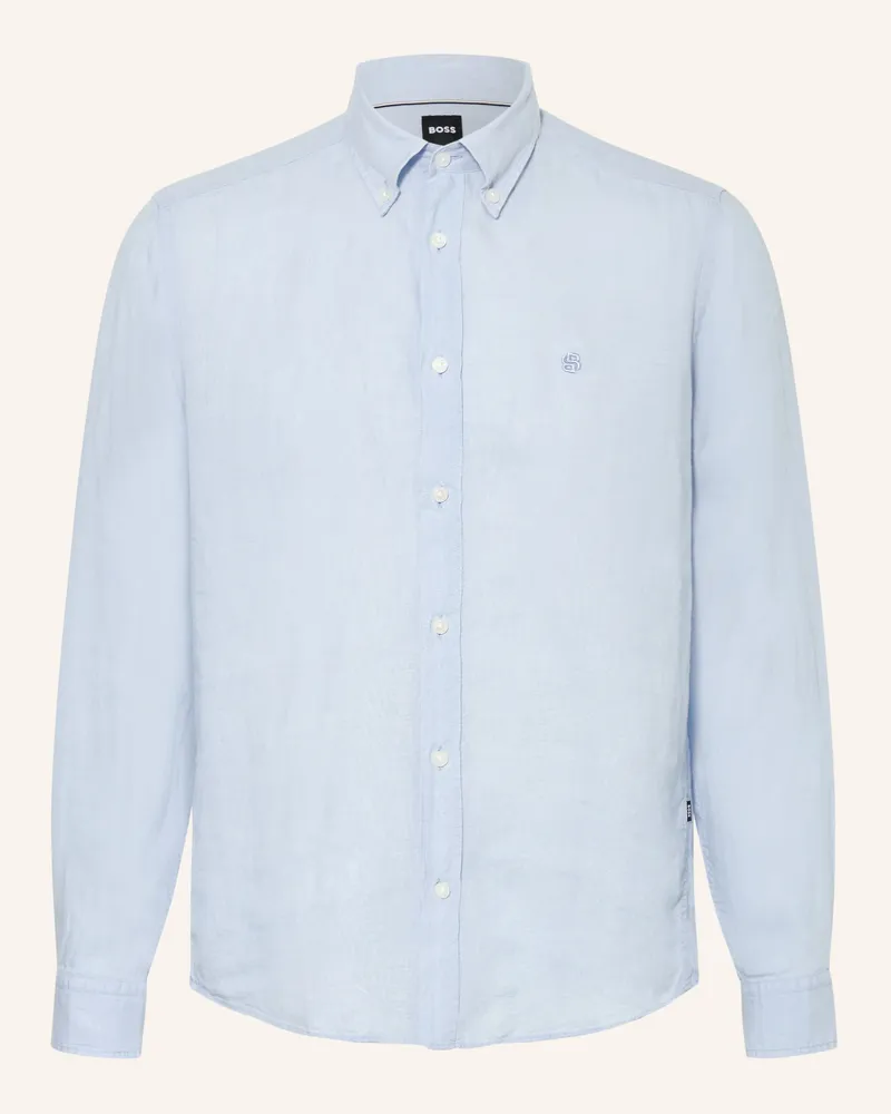 HUGO BOSS Leinenhemd Liam Regular Fit blau Hellblau
