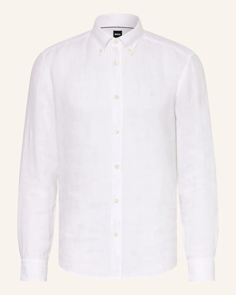 HUGO BOSS Leinenhemd LIAM Regular Fit Weiss