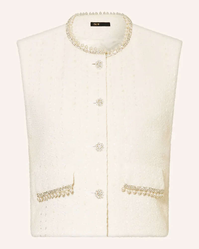 Maje Blazerweste Aus Tweed Mit Schmucksteinen weiss Ecru