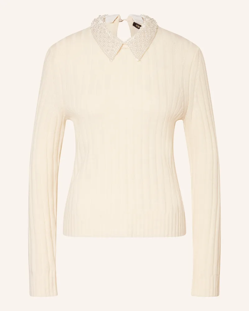 Maje Pullover mit abnehmbarem Kragen und Schmuckperlen Ecru