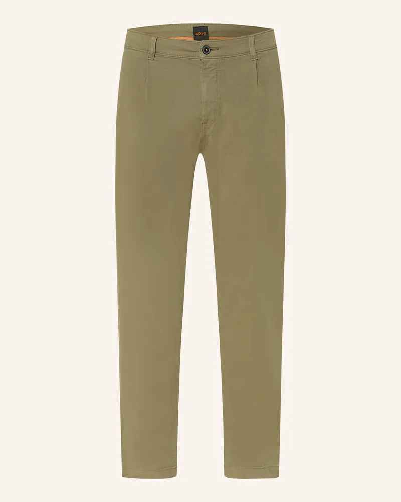 HUGO BOSS Chino Pleated Relaxed Tapered Fit gruen Oliv