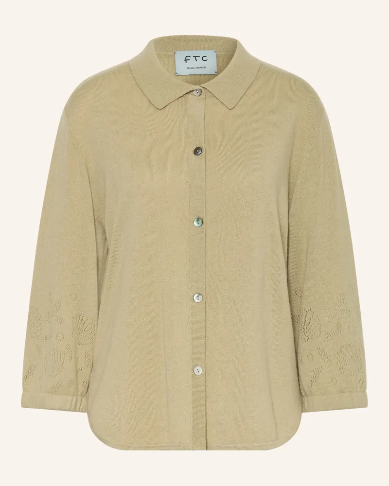 FTC Cashmere Strickjacke Mit Cashmere Und 3/4-Arm gruen Oliv