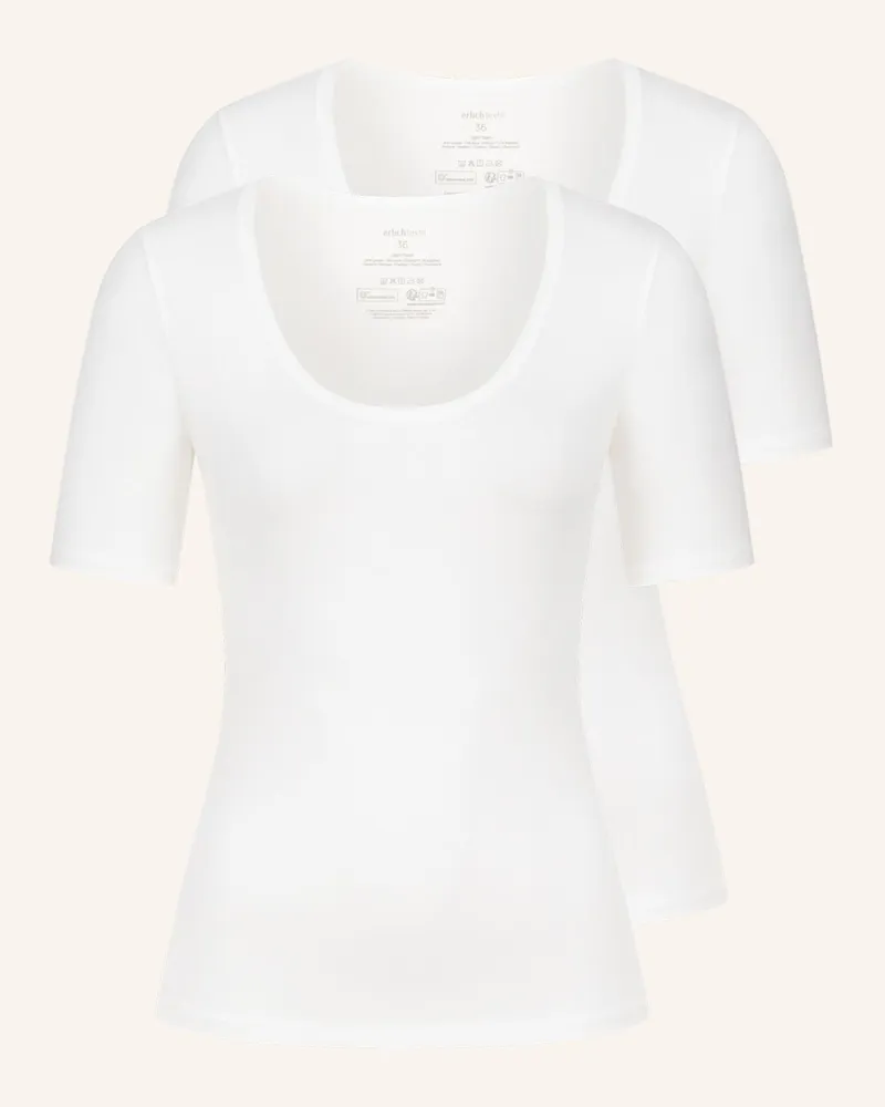 Ehrlich Textil 2er Pack Light Touch Tiefausgeschnittenes T-Shirt Mit Lyocell - Seidig Weich weiss Beige