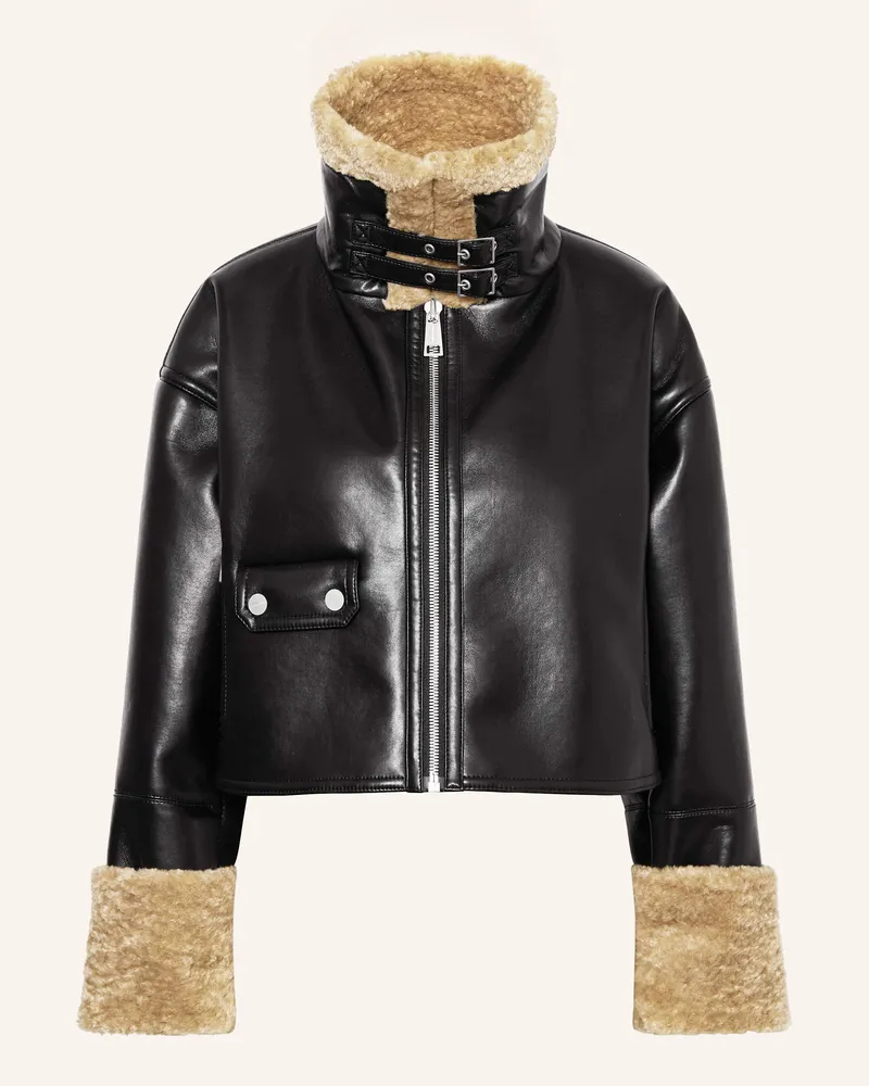Nanushka Bikerjacke JEMMA in Lederoptik mit Kunstfell Schwarz